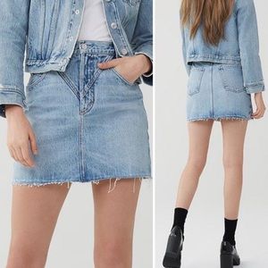 AGOLDE Palladium Hi Rise Denim Jean Western Mini Skirt: Renewal Blue Raw Hem